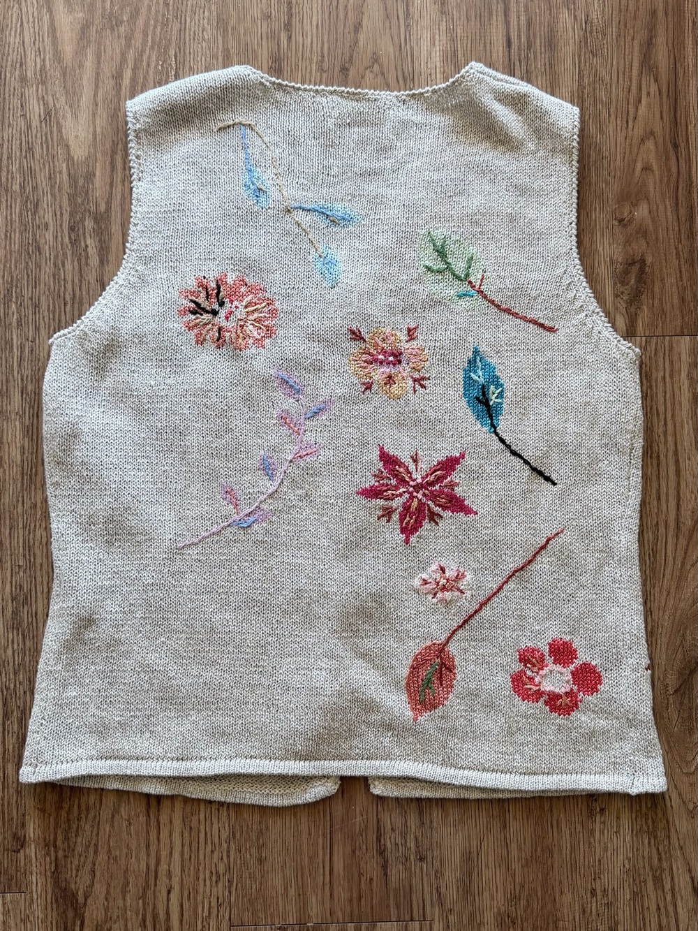 Colorful Embroidered Botanical Knit Sweater Vest - Size Small - Picture 10 of 15